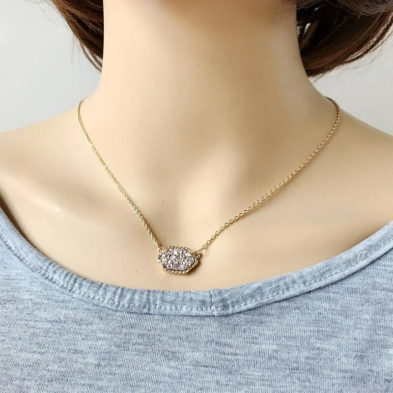 

10 цветов, подвесное ожерелье Drusy с геометрическим узором и подходящие к американской моде овальные ожерелья золотого цвета, брендовые ювели...