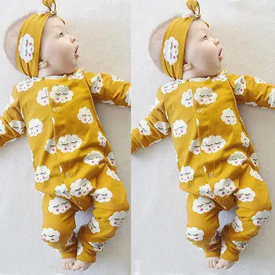 2019 spring and summer fashion new boy girl baby cloud print one-piece long-sleeved stand collar trousers climbing romper | Мать и