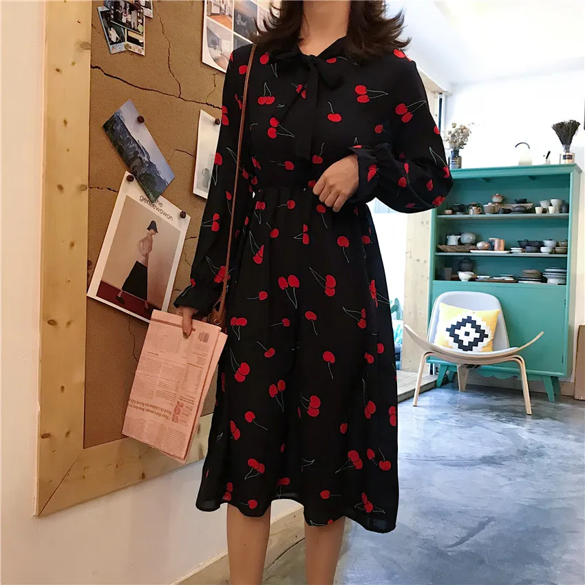 Elbise/милое дизайнерское платье с вишней модная Брендовая женская одежда весенние