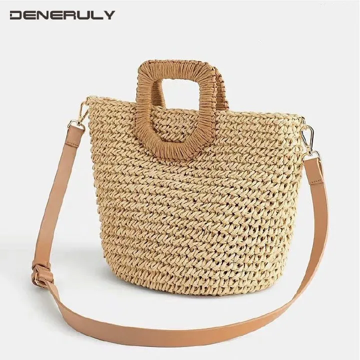 

Women Straw Bag Handmade Ladies Rattan Beach Bag Strandtas Shoulder Bags Bolso Playa Sac En Paille Fashion Woven Bag Bolso Mujer