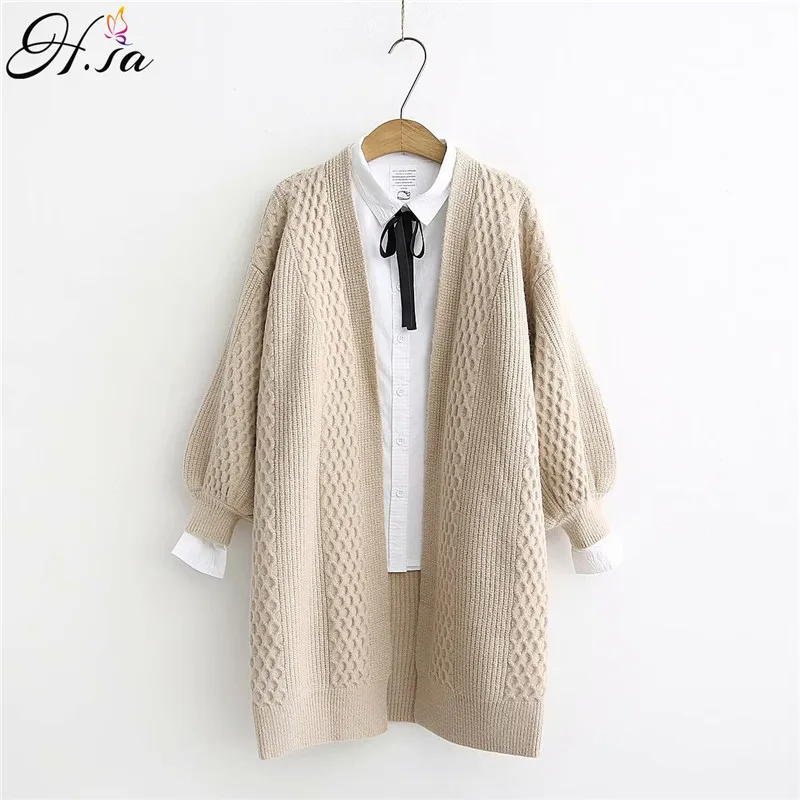

H.SA Winter Long Sweater Cardigans Women 2021 Lantern Sleeve Open Stitch Oversized Sweater Jacket Cheap Clothes Female Knit Coat