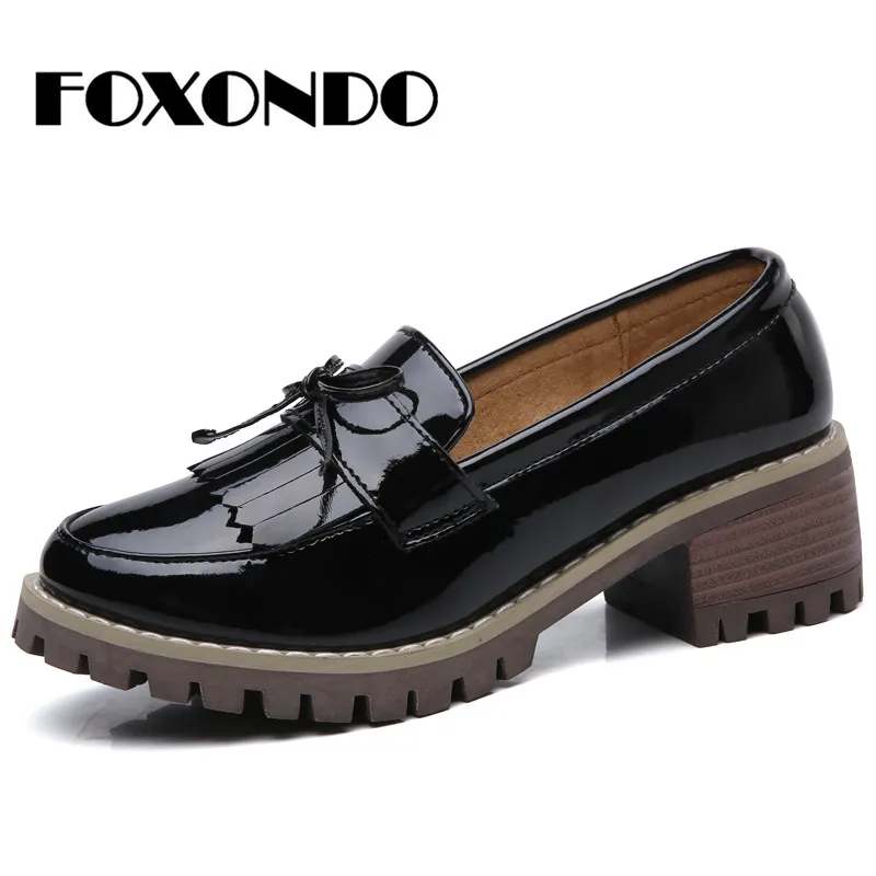 FOXONDO/2018 г. осенние женские туфли-оксфорды модельные туфли из лакированной кожи