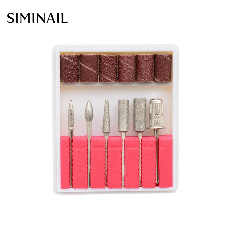 SIMINAIL 6 шт. сверла для дизайна ногтей шлифовальные для электрической пилки для ногтей Сменные полировочные металлические сверла с коробкой