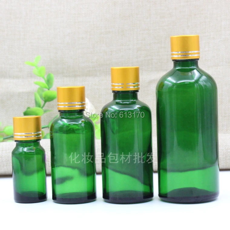 

5 мл, 10 мл, 15 мл, 20 мл, 30 мл, 50 мл, 100 мл пустые стеклянные бутылки, матовое золото тангентная линия алюминиевая крышка зеленый эфирное масло косм...