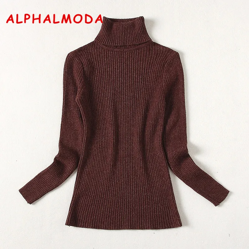 ALPHALMODA 2018 Winter Turtle Neck Pullovers High Quality Bottom Sweater Slim Fit Long-sleeved Solid Primary Jumper | Женская одежда
