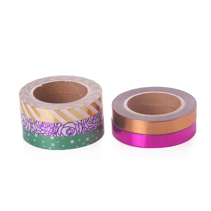 

5pcs/lot Gold Foil Washi Tape 8mm*10m Slim Dividing line Washitape Hot stamping Diary Decorative Tearable Tapes JD122