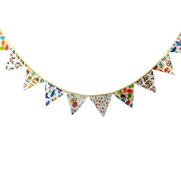 

3.2m 12 Flags Cartoon Owl Handmade Fabric Bunting Banner Kid's Birthday Party Decoration Supplies Baby Shower Home Decoration