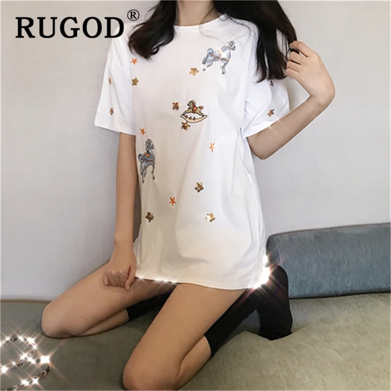 Женские футболки с короткими рукавами RUGOD корейские свободные круглым вырезом и