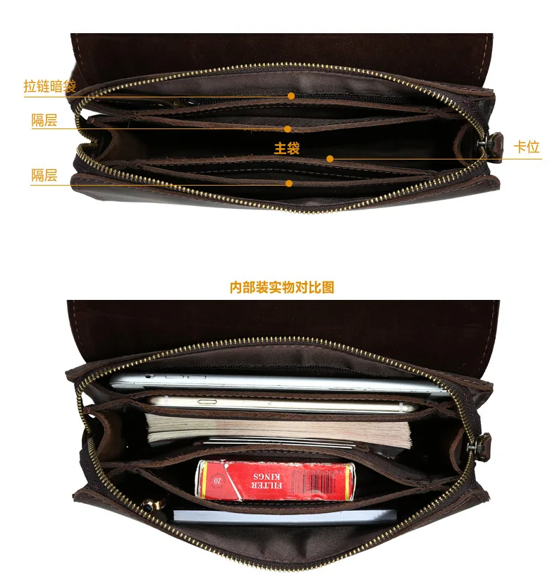 men Handbag vintage Brand Genuine Leather Clutching Bag 2018 man Wallet Purse crazy horse leather Natural Day Clutches |