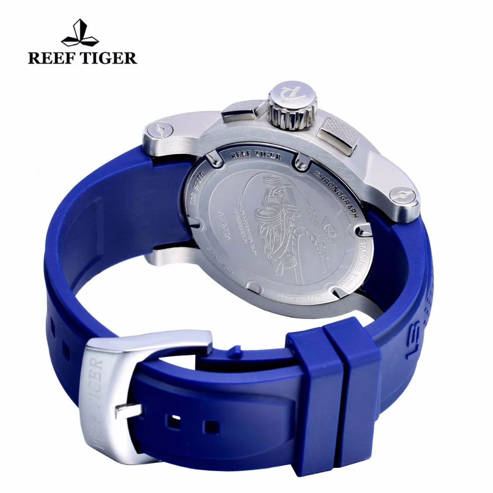 Reef Tiger/RT спортивные часы для мужчин Хронограф Дата 316L сталь, резина Ремешок Кварцевые водонепроницаемые часы Relogio Masculino+ коробка RGA3063