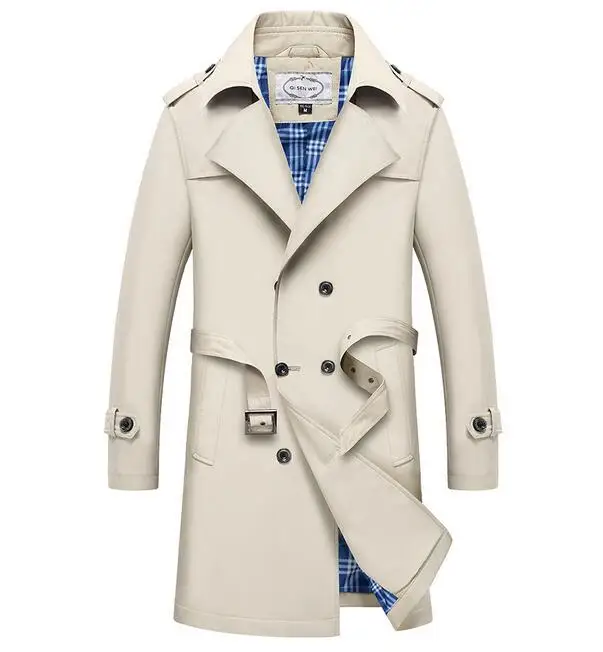 British Trench Men Slim Double Breasted Mens Long Trench Coat Trenchcoat Jacket Male Coat TBusiness Casual rench