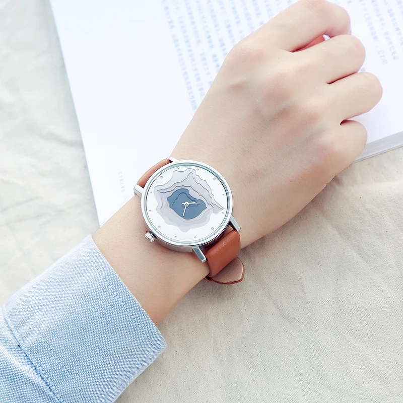 3D циферблат лица унисекс часы женские повседневные наручные винтажный кожанный