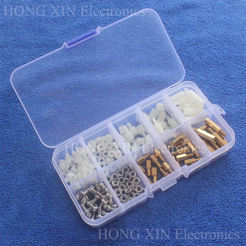 

180PCS/LOT NEW M3 Nylon/Brass Hex Column Male Female Spacer Standoff Screw Nut PCB Board Screw Assortment Kit Set #M3 Plastic