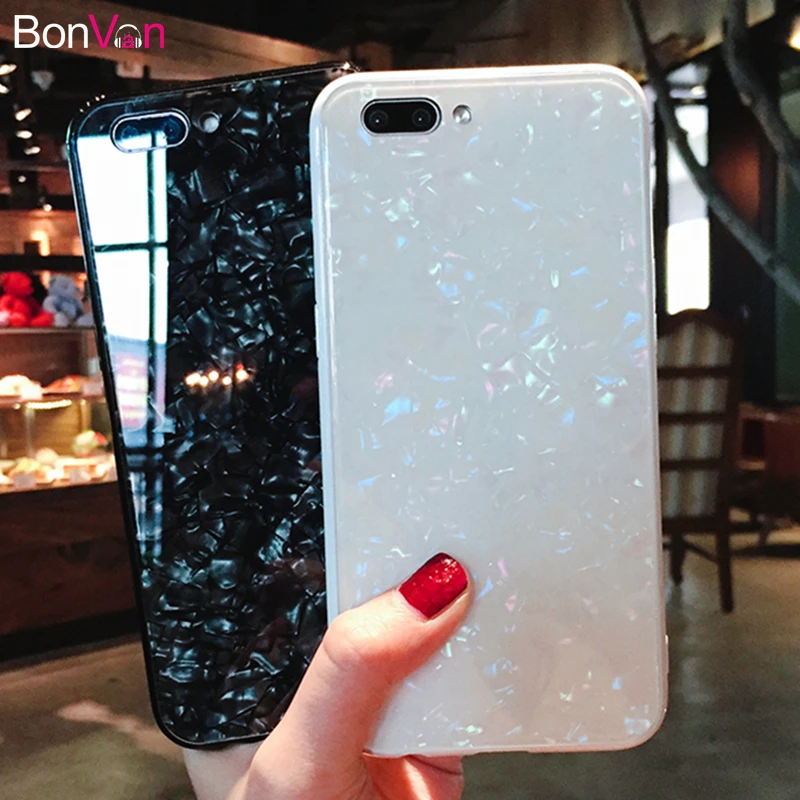 BONVAN закаленное Стекло чехол на iPhone X 7 plus case мечта Shell Glitte твердый переплет мягкий силиконовый бампер для iPhone 7 6s 8 6 плюс случай защиты чехлы для телефон