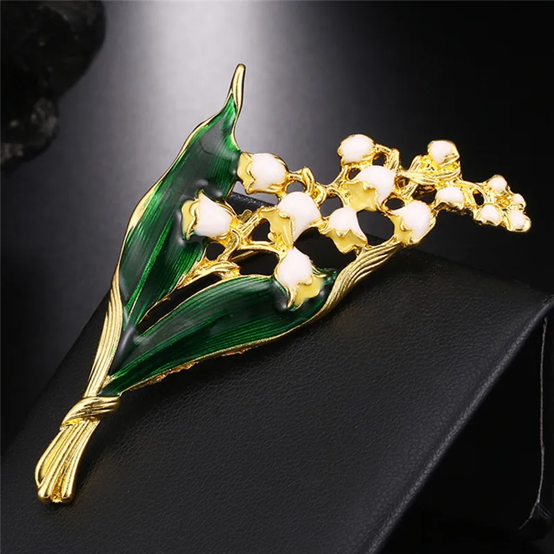 1 шт. модная эмалированная брошь из сплава с белыми цветами в виде листьев ландыри