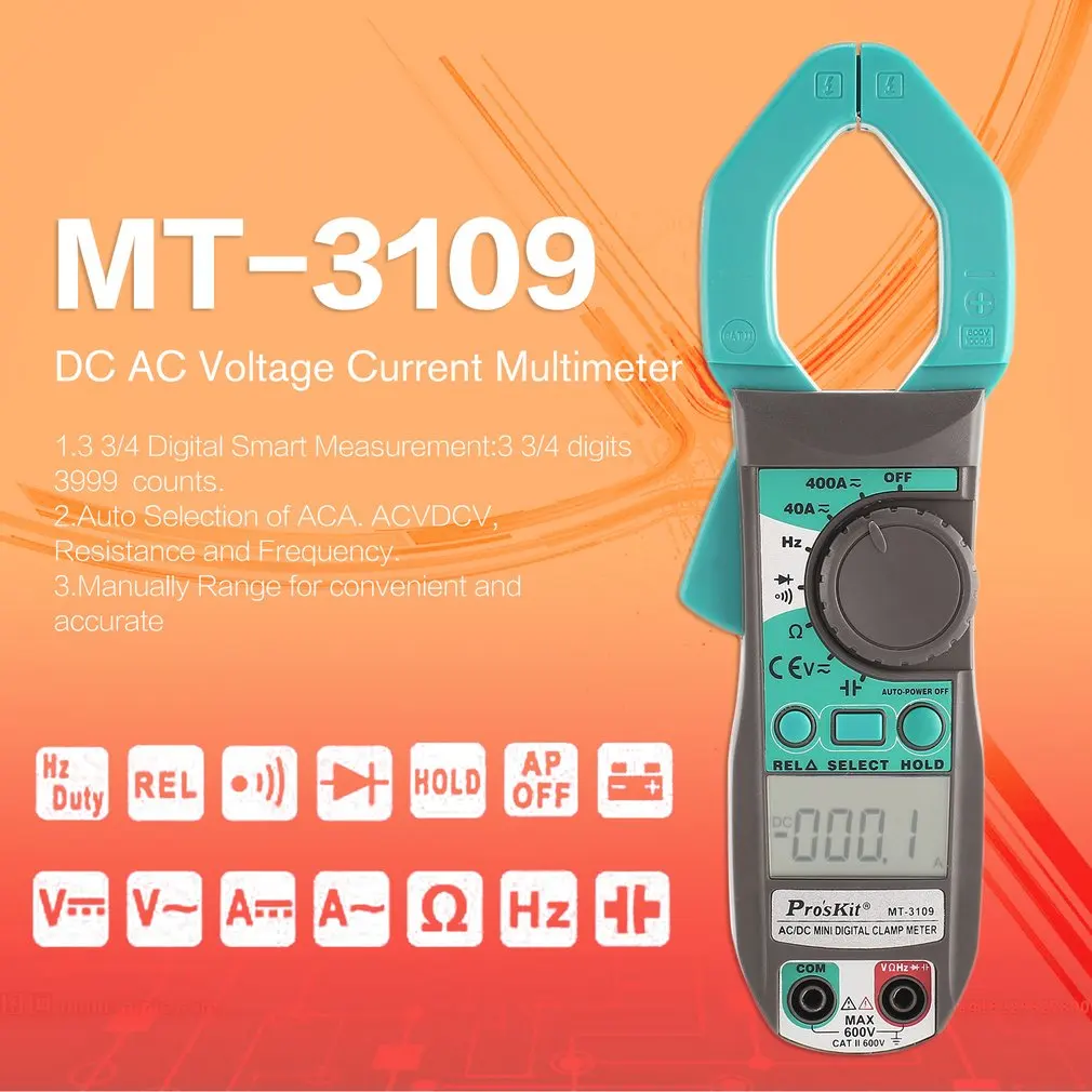 Pros'Kit MT 3102 ЖК дисплей 31/2 AC/DC Цифровой клещи Напряжение Ток Сопротивление