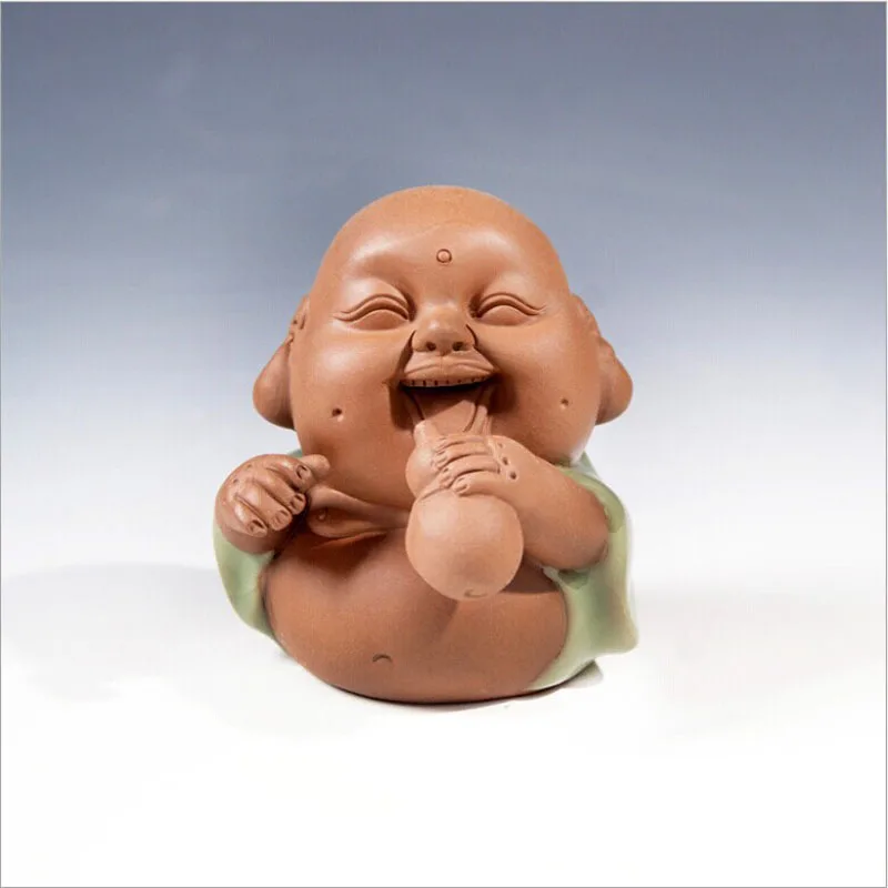 Будда чайный питомец фиолетовая глина смеющаяся статуя Будды украшение монах