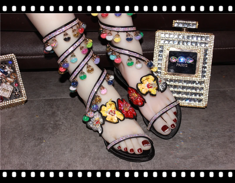 Sandalias Mujer 2020 роскошные сандалии на плоской подошве со змеиным узором Разноцветные