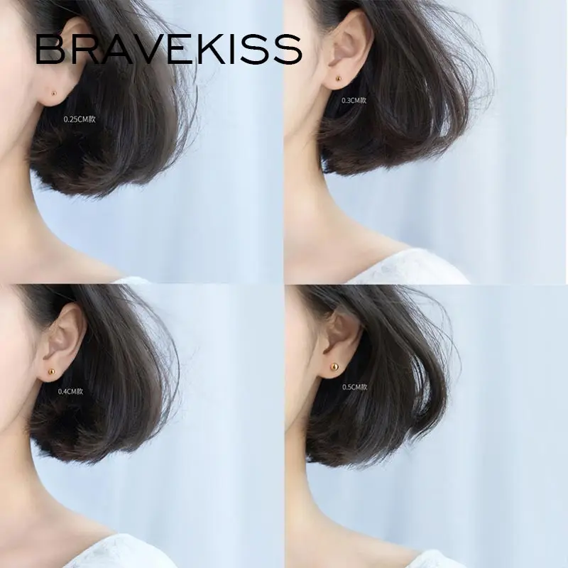 Женские серьги BRAVEKISS круглые пусеты из стерлингового серебра 925 пробы с шариками