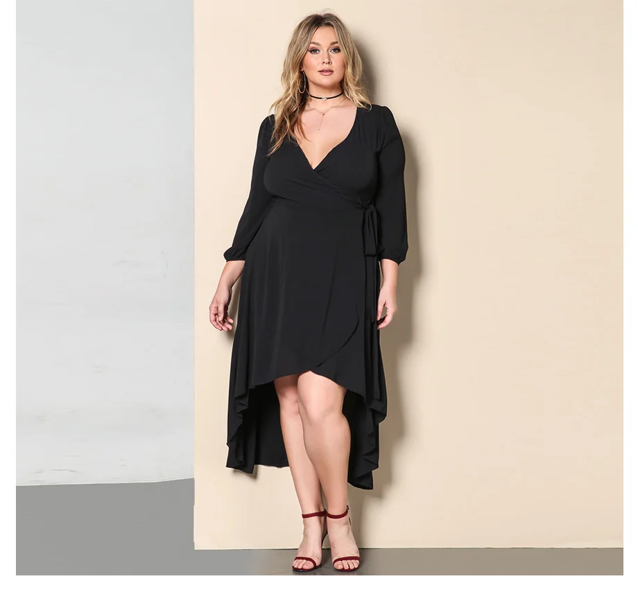 Женское платье миди с V образным вырезом большого размера|vestidos plus|plus size dressdresses big