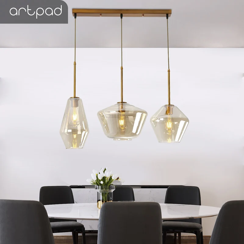 Artpad-luces colgantes de cristal nórdico de tres cabezas, lámpara colgante moderna para Loft, sala de estar, comedor y cocina, Led