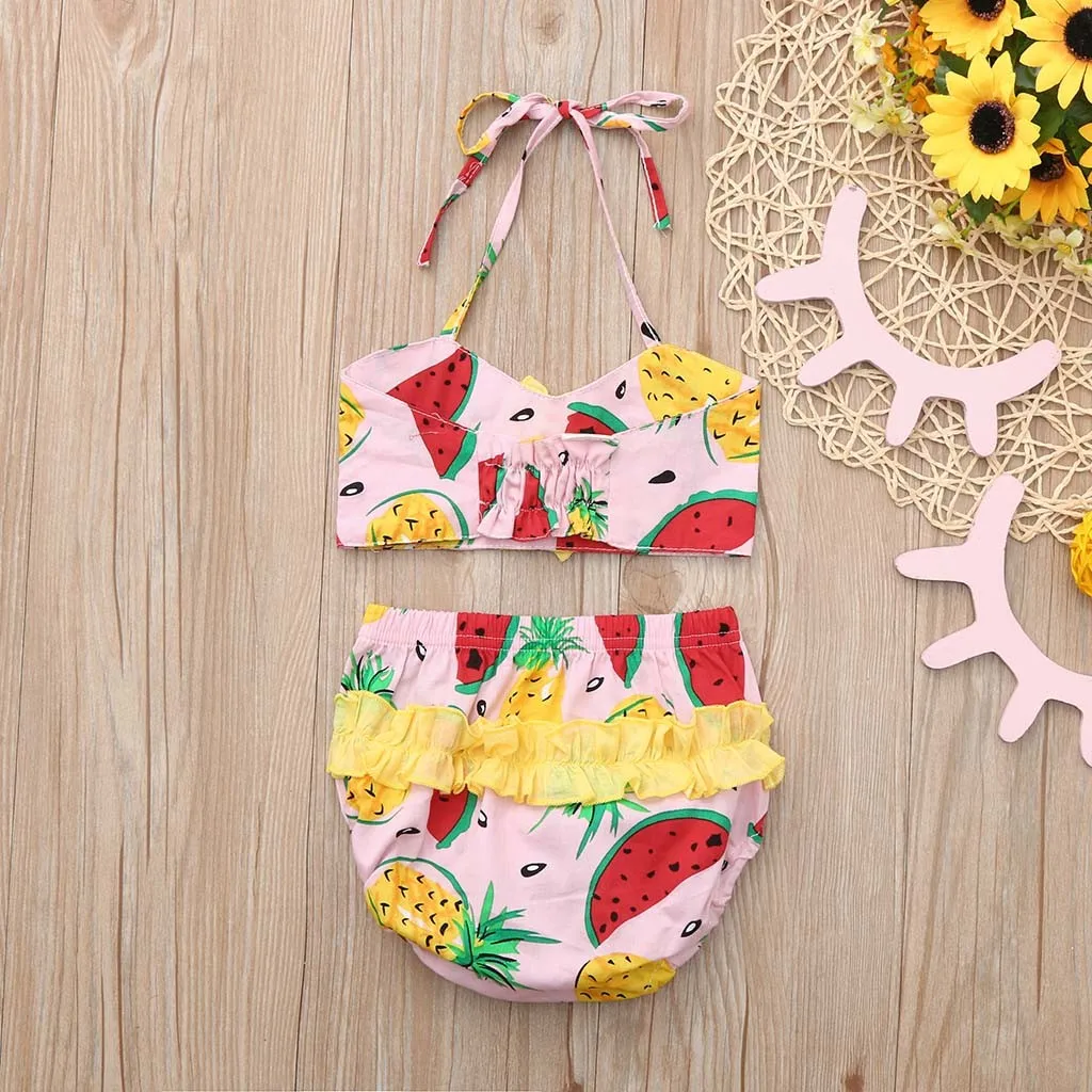 Новые Купальники для девочек детские бикини пляжный купальник с принтом арбуза +