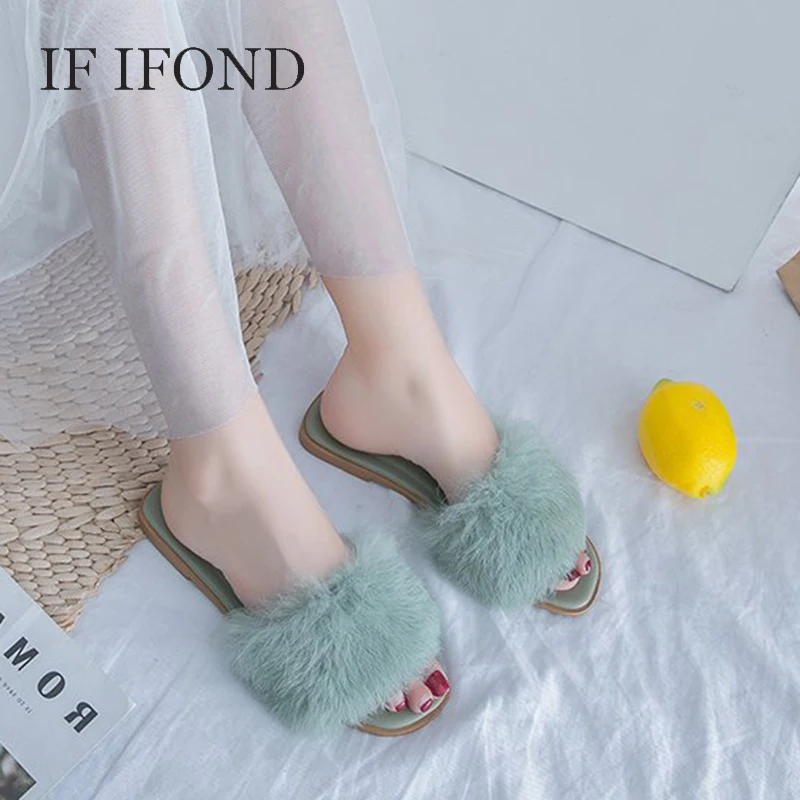 IF IFOND/Новинка летние шлепанцы модные меховые женские сандалии пикантные удобные