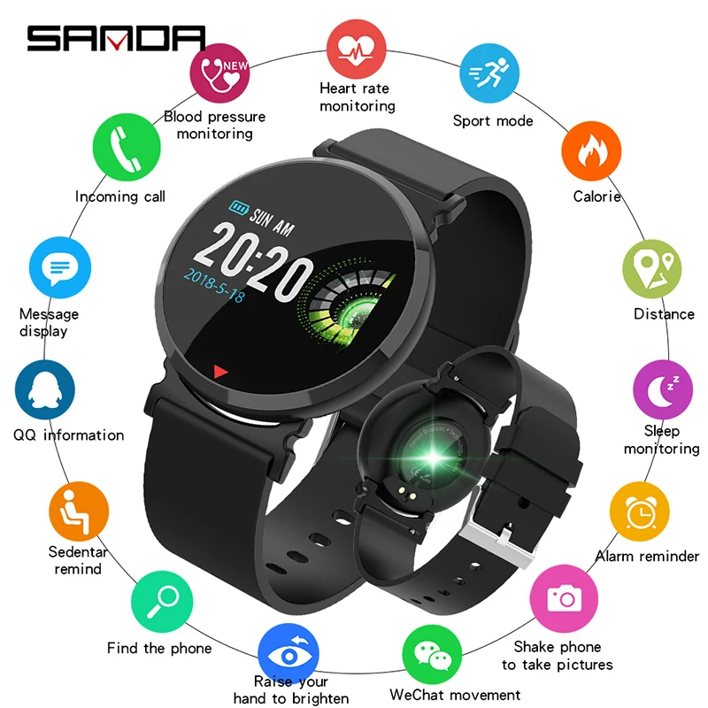 

SANDA Nieuwe Bluetooth Sport Slimme Mannen Hartslag Bloeddruk Zuurstof Smartwatch Vrouwen voor IOS Android Intelligente Horloge