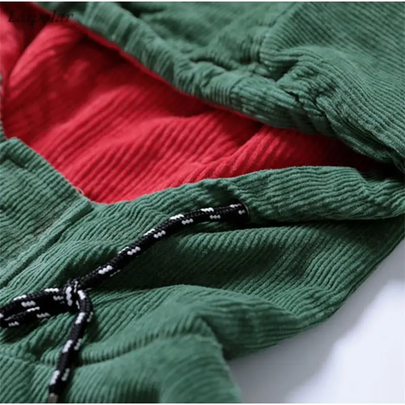 

Color Block Patchwork Corduroy Hooded Jackets Men Hip Hop Zipper Up Hoodies Coats Male Casual Streetwear Outerwear