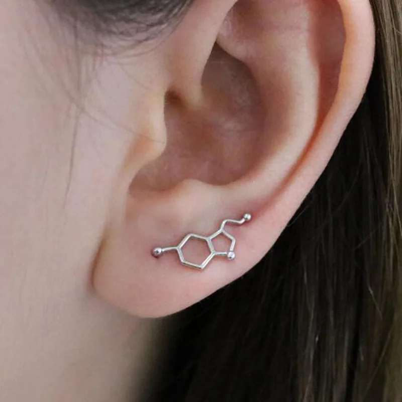 

SMJEL 2018 Fashion Serotonin Molecule Ear Climbers for Women Chemistry Structure Science Stud Earrings Crawler Gift Brincos S153