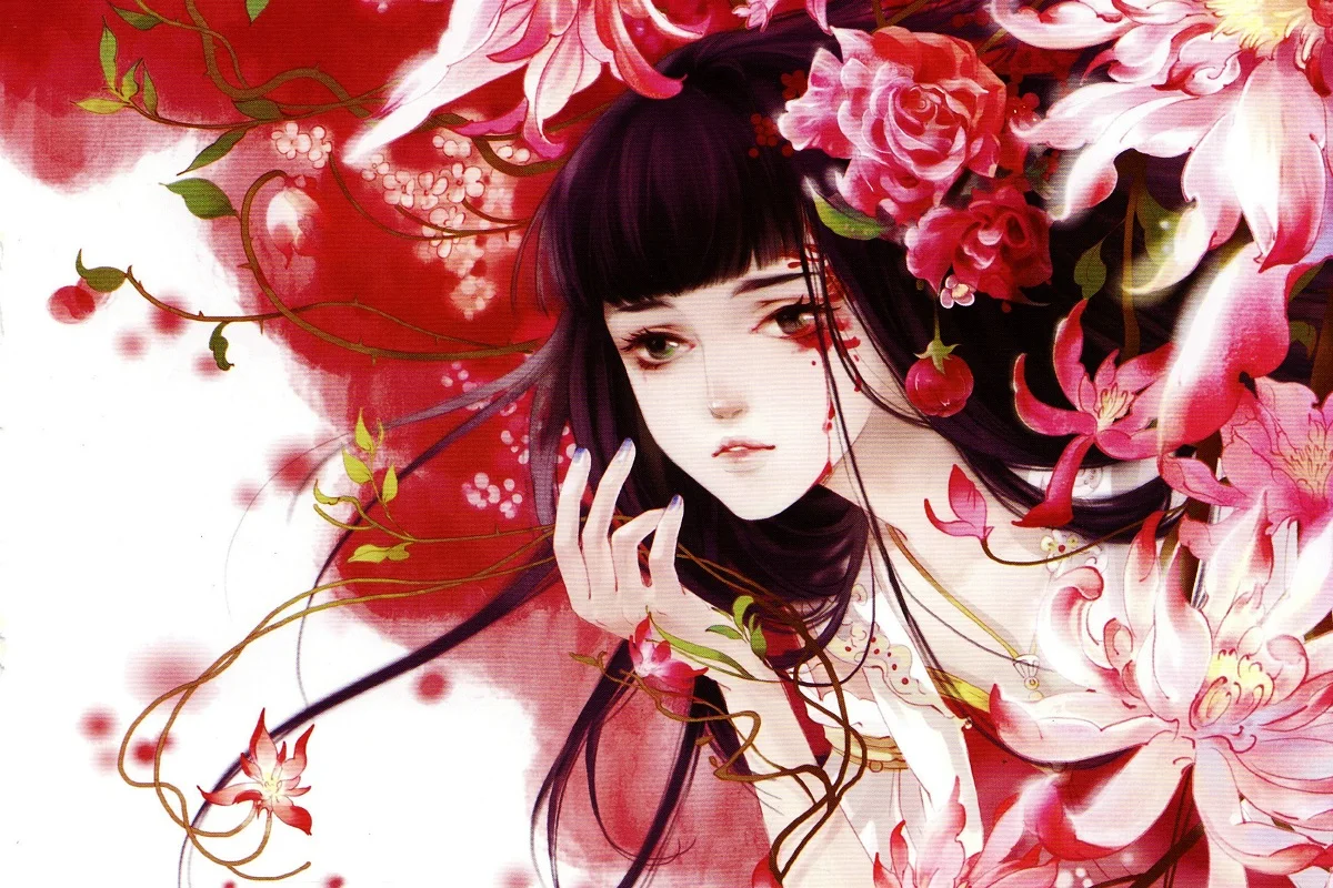 

custom print fabric poster art Chinese girl with tears flowers ZKJ27 for wall decor room decor home decoration (frame available)