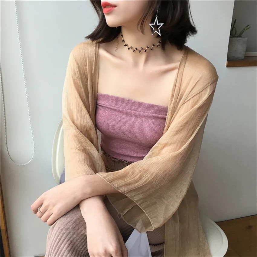 2020 винтажный летний женский длинный шифоновый кардиган блузки белый рукав Blousas