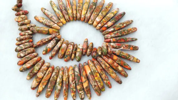 

Picture Jasper Ocean Jasper necklace beads Multicolored Impression Jasper stone tooth spikes sharp Nekclace Gemstone Loose Beads