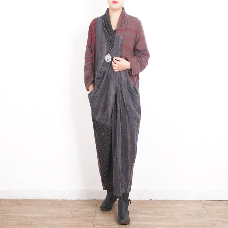 Patchwork Johnature, женские Лоскутные Платья из хлопка и льна, осень, новые винтажные платья с v-образным вырезом и длинным рукавом, свободные женские элегантные платья - Цвет: Patchwork