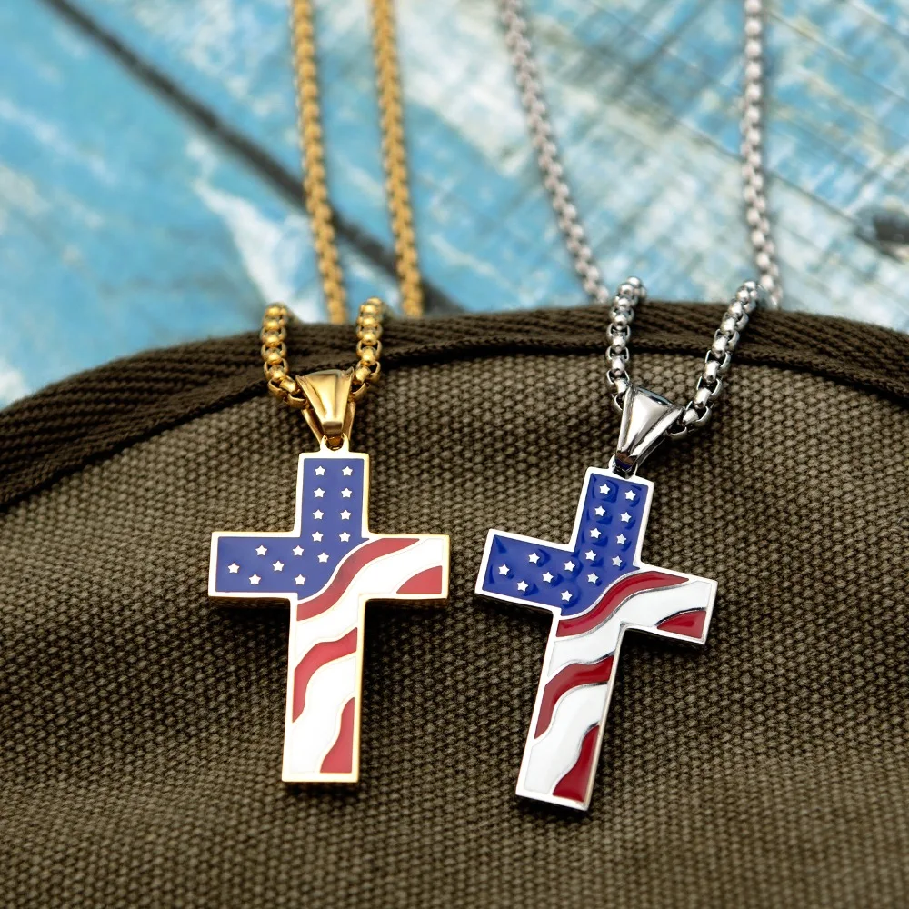 Stars and Stripes Flag Cross Pendant Necklace Novelty Unique Jewelry 2019 New USA Spangled Banner Sign Unisex Gift Cool | Украшения и