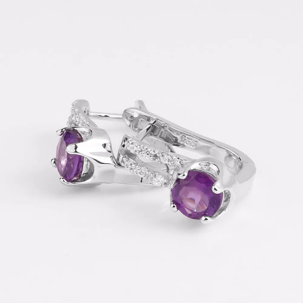 Серьги-пусеты из серебра 925 пробы с натуральным аметистом 0 99ct романтичные