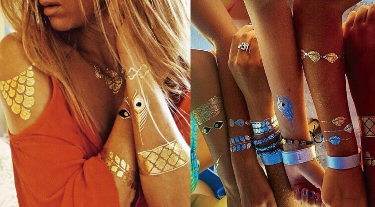 Сверкающий золотистый металлический разных стилей тела Рисованные блестящие