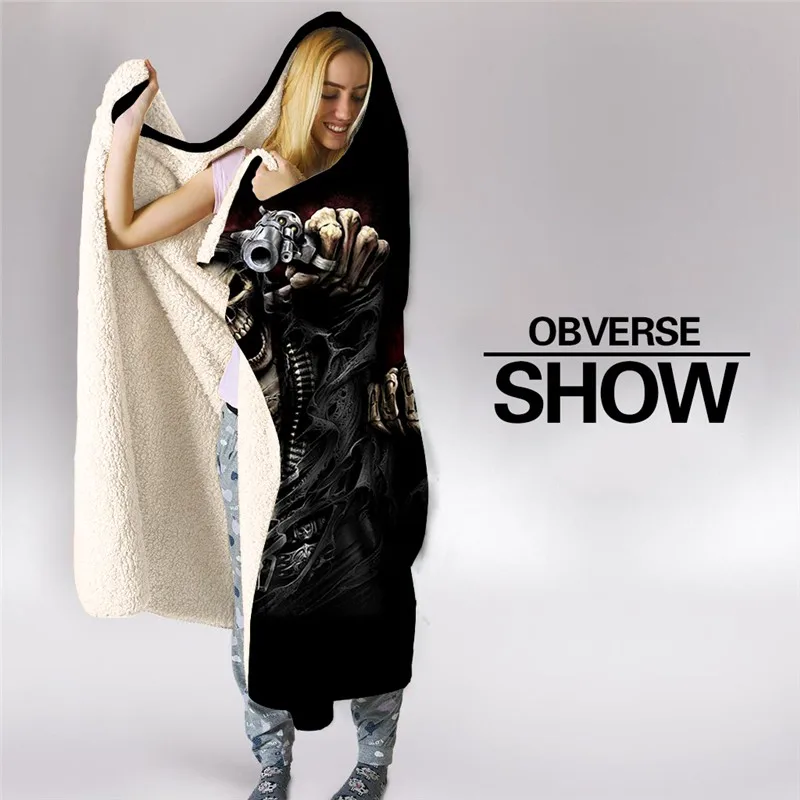 Популярное черное плюшевое одеяло модное с капюшоном для взрослых домашнее и