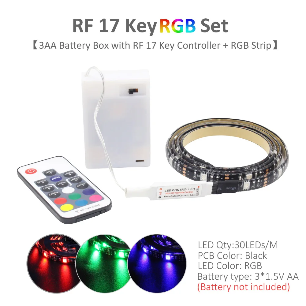 5 в Светодиодная лента на батарейках RGB Fita SMD 5050 RF пульт дистанционного управления Водонепроницаемая светодиодная лента Tira e лента светильник на батарейках
