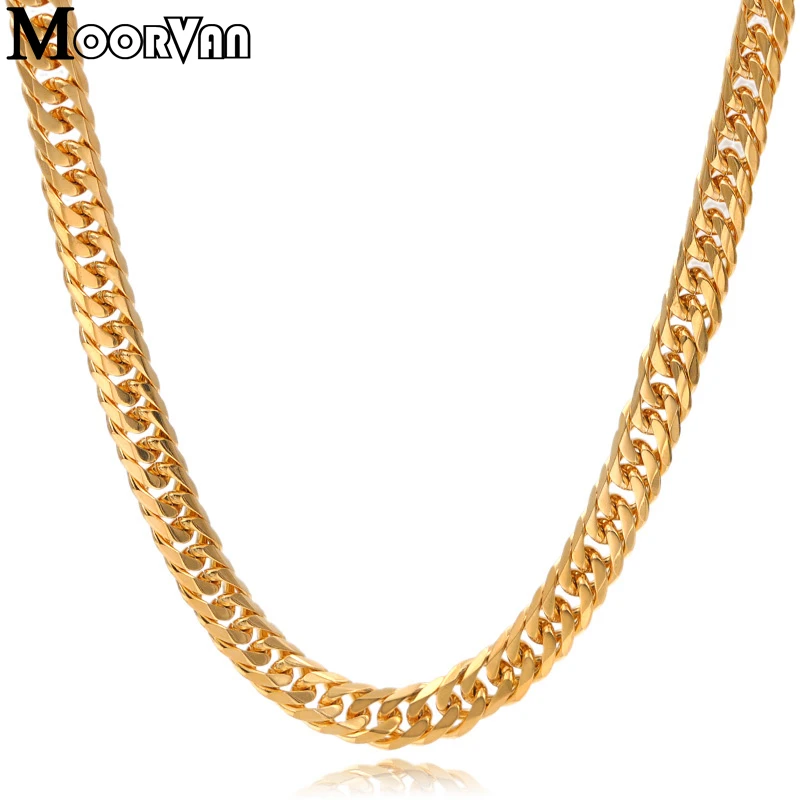 

gold color stainless steel six cut chain link for men necklace 55cm 6mm, WN999