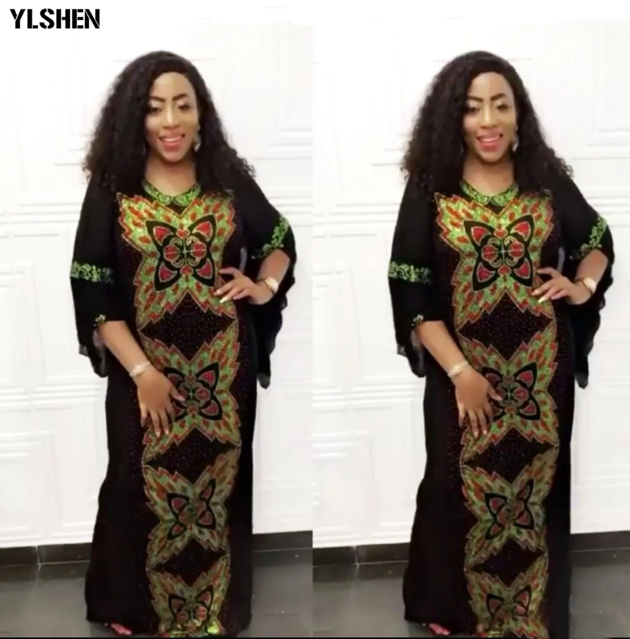Женское платье в африканском стиле Dashiki с бриллиантами и бабочками