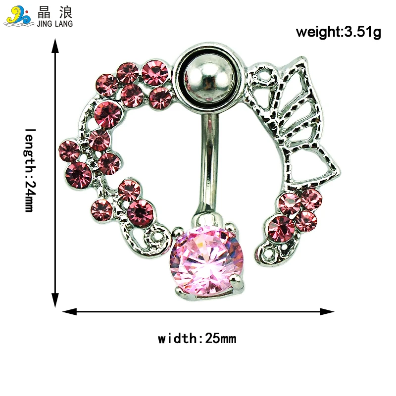 JINGLANG Brand Fashion Belly Button Rings Stainless Steel Barbells Pink Rhinestone Wreath Navel Piercing Jewelry Free Shipping | Украшения
