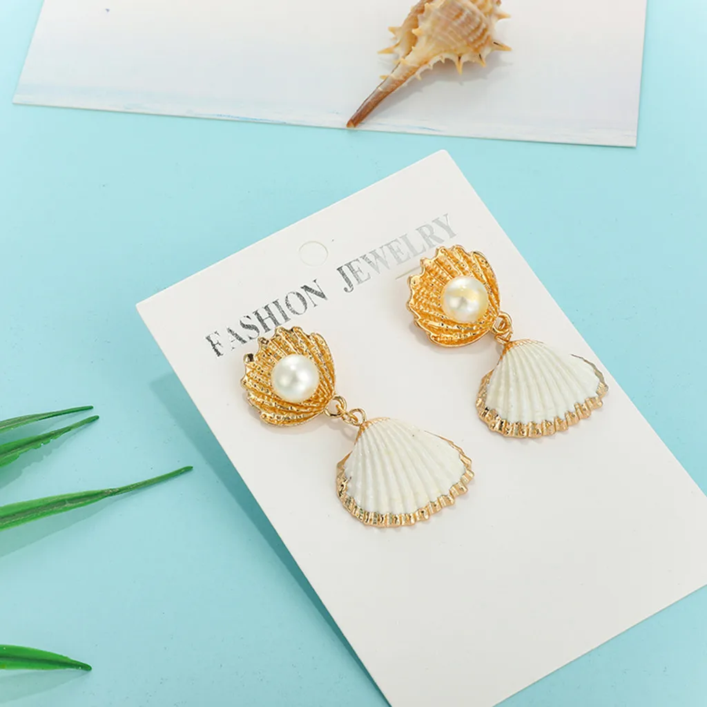 Женские серьги Boho с жемчугом в виде раковины L0702 2019|Серьги-подвески| |