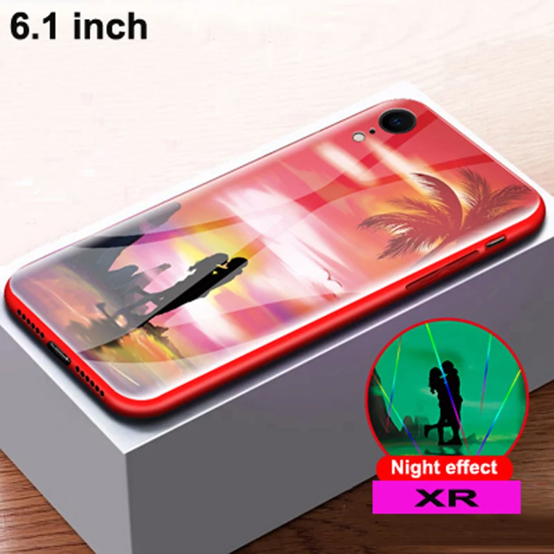 Чехол для iPhone XS XR роскошный светящийся чехол из закаленного стекла + мягкая