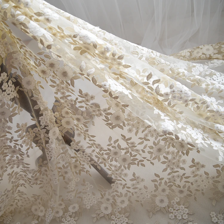 

High grade fabric fight color embroidery lace fabric dress clothing fabrics tablecloths curtains diy materials wedding accessory