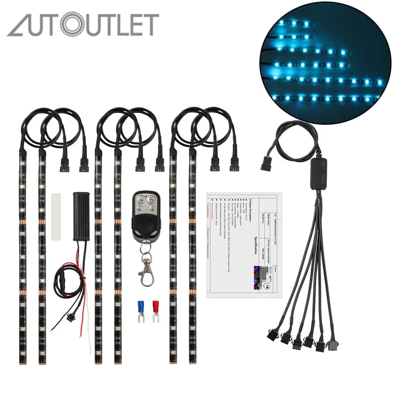 AUTOUTLET 6pcs Motorcycle 36 LED Light Flexible Strip Kit Multi-Color Neon Accent Glow Lights with RF Remote Controller | Автомобили и