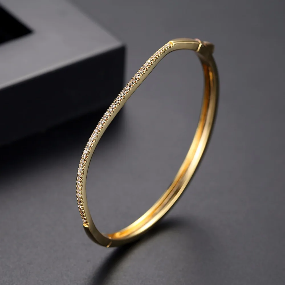 LUOTEEMI Irregular Design Bangles Single Charm luxury CZ Handmade Two Colors Pulseira For Girl Women Party Prom Christmas Gift | Украшения