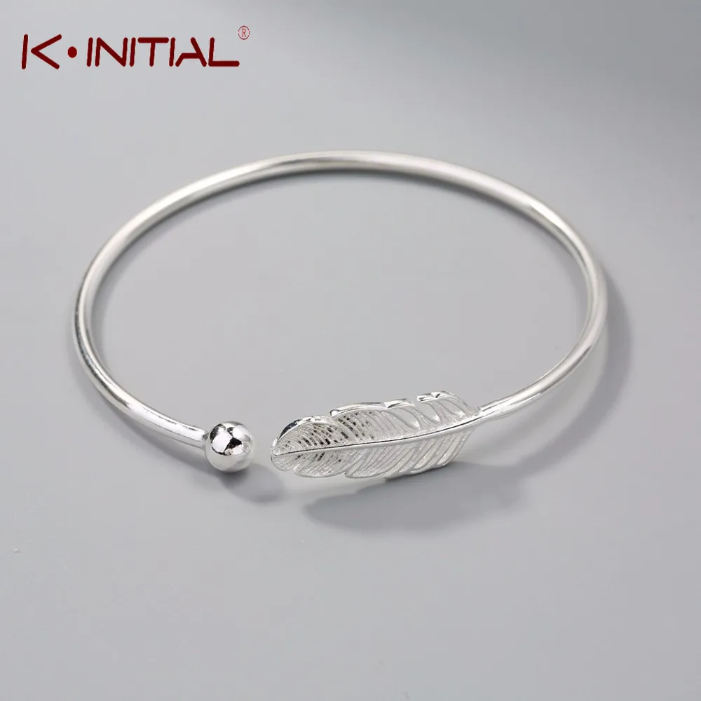 Kinitial серебряный шар перо лист браслеты и для женщин свадьба открытый Шарм