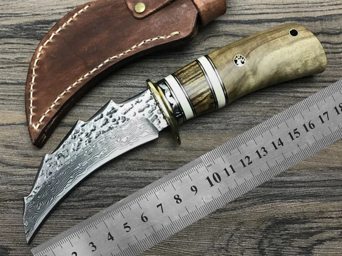 Нож karambit прямой Тактический рожок тень деревянная ручка Дамаск EDC инструмент