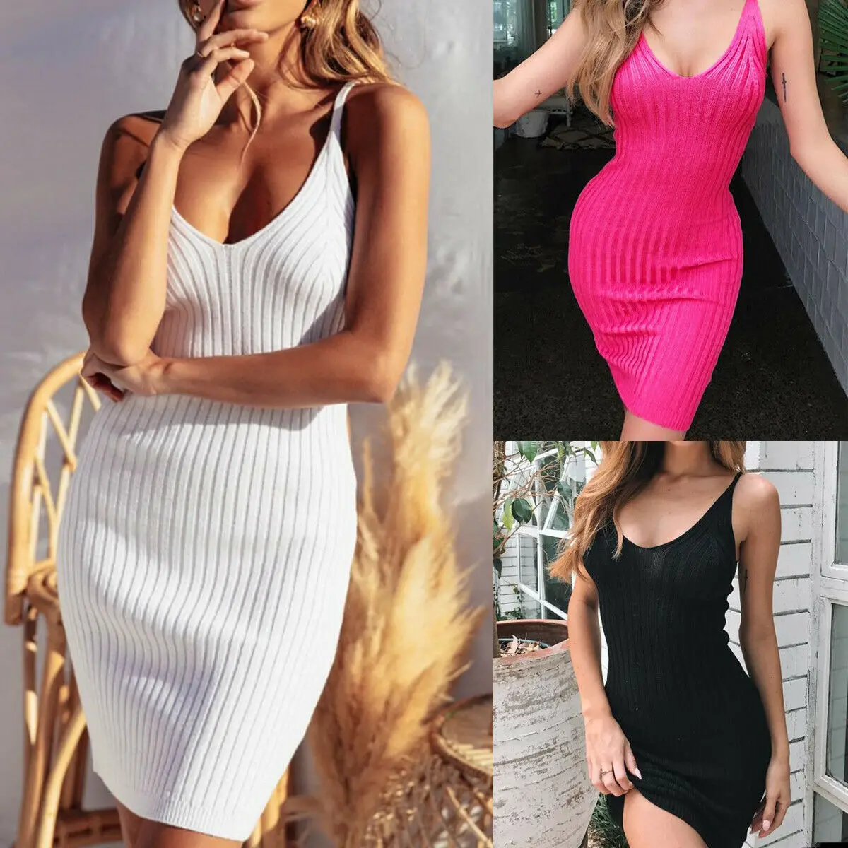 Женское летнее трикотажное Короткое мини платье карандаш Boho на тонких